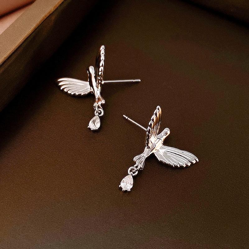 Zinc Alloy Needle Fashion Zircon Bird Earrings Light Luxury Design Drop Earring Commuting High End Zircon Wholesale for Women