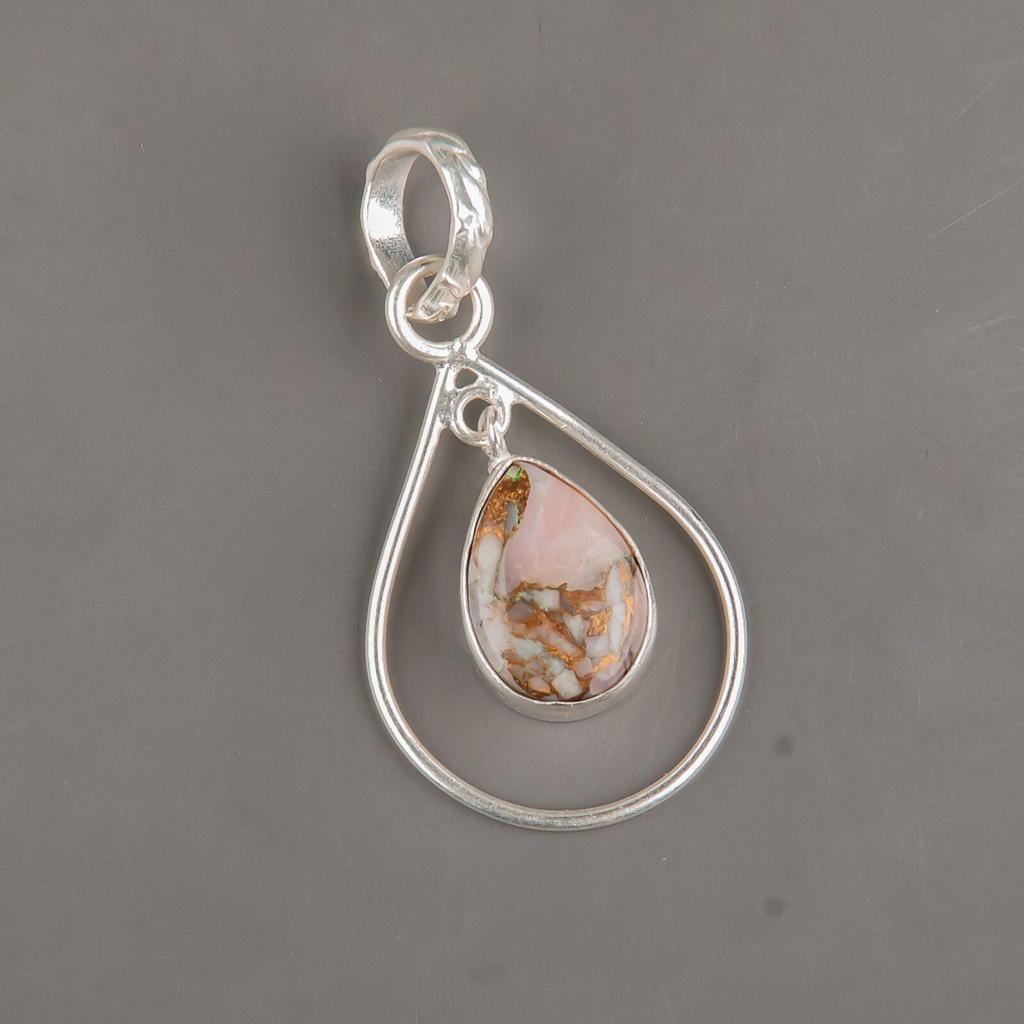 Natural Pink Opal Turquoise Gemstone 925 Sterling Silver Jewelry Pendant 1.60" PP-3-34