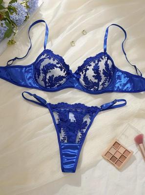 Kvindelig blonde undertøjssæt | Sexet bh + trusse sæt