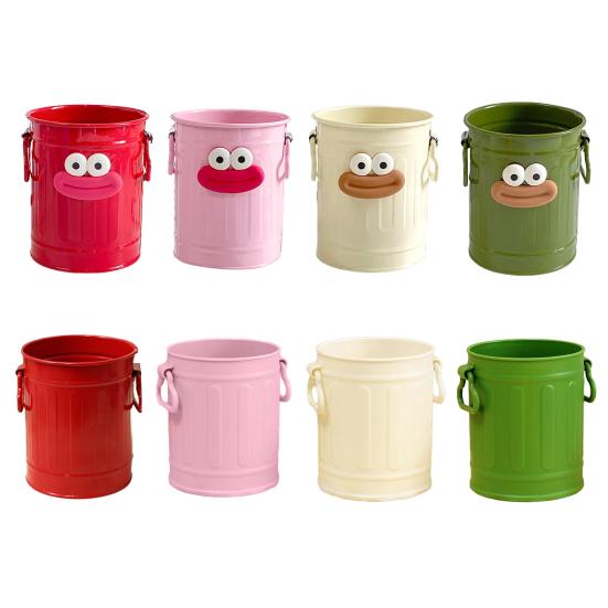 Cartoon Pen Holder Retro Bucket Shape Desk Organizer Large Capacity Storage Holder for Pens Pencils Makeup Brushes