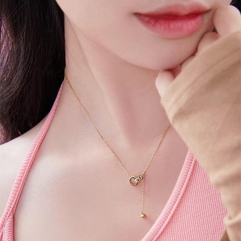 Interlocking Necklace Women's Double Ring Fringed Light Luxury Ins Temperament Fashion Trend Micro-inlaid Pendant