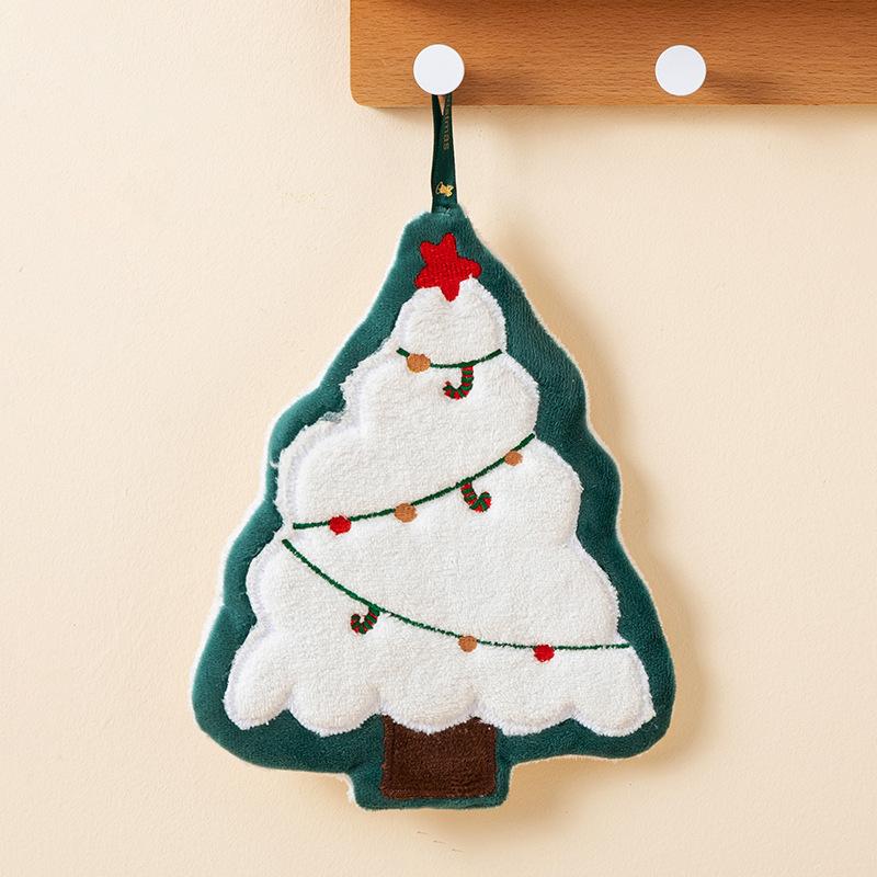 Christmas Coral Velvet Cleaning Towel Snowman Bathroom Hanging Hand Towel Absorbent Soft Dishcloth Kitchen Cleaning Cloth Rag