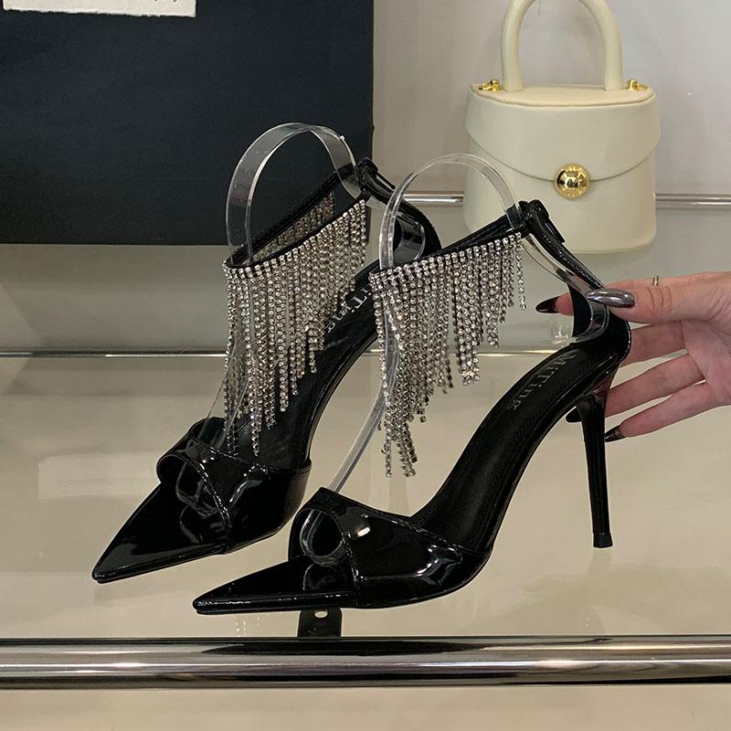 

Мода Новая Роскошная Мода Стразы Женские Супер Высокие Каблуки Туфли-Лодочки Женская Пряжка на Щиколотке Обувь Вечеринка Дамы Тонкие Каблуки Обувь 35 чёрный