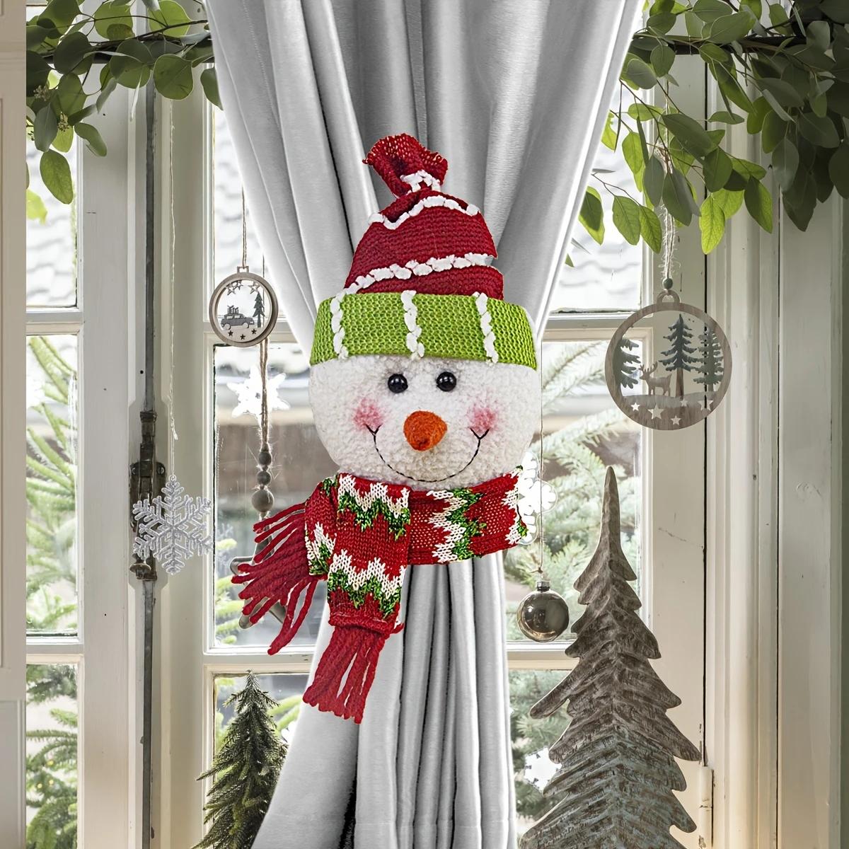 

1pc Festive Santa Snowman Curtain Clips Retro Plaid Christmas Window Decorations Holiday Curtain Hooks For Home Festival Decor