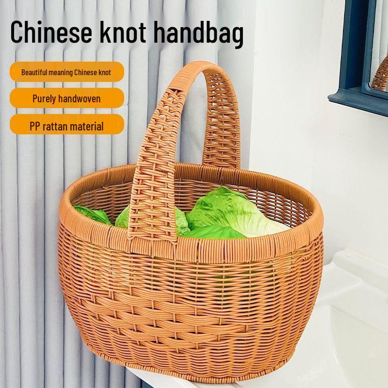 Handmade Imitation Rattan Woven Basket - Perfect for Shopping, Fruits, Eggs, Vegetables, Storage, and Picnics.