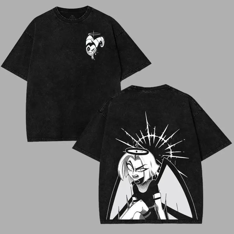 2026 Anime Hazbin Hotel T-shirt For Men Women Clothing Charlie Graphic Short Sleeve Tees Tops Vintage Washed Oversized Cotton T Shirt
