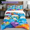 3pcs Duvet Cover Set (1*Duvet Cover + 2*Pillowcase, Without Core), Blue Smurfs Print Bedding Set, Bedroom Decor, All‑Season, Birthday Gift