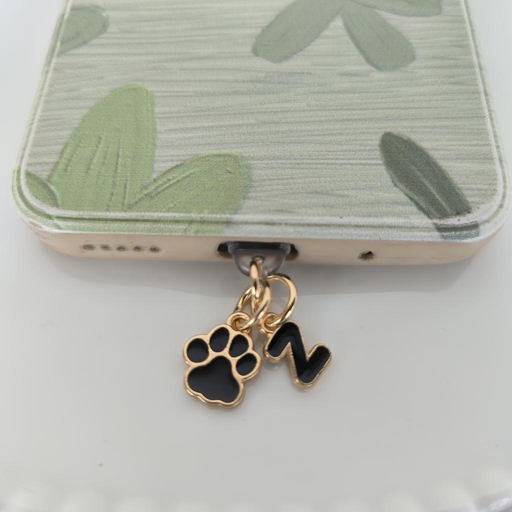 1 Black Cat Paw Animal-shaped Phone Dust Plug with Letters, Suitable for IPhone/Type-C Interface Dust Plugs, DIY Phone Decoration and Protection