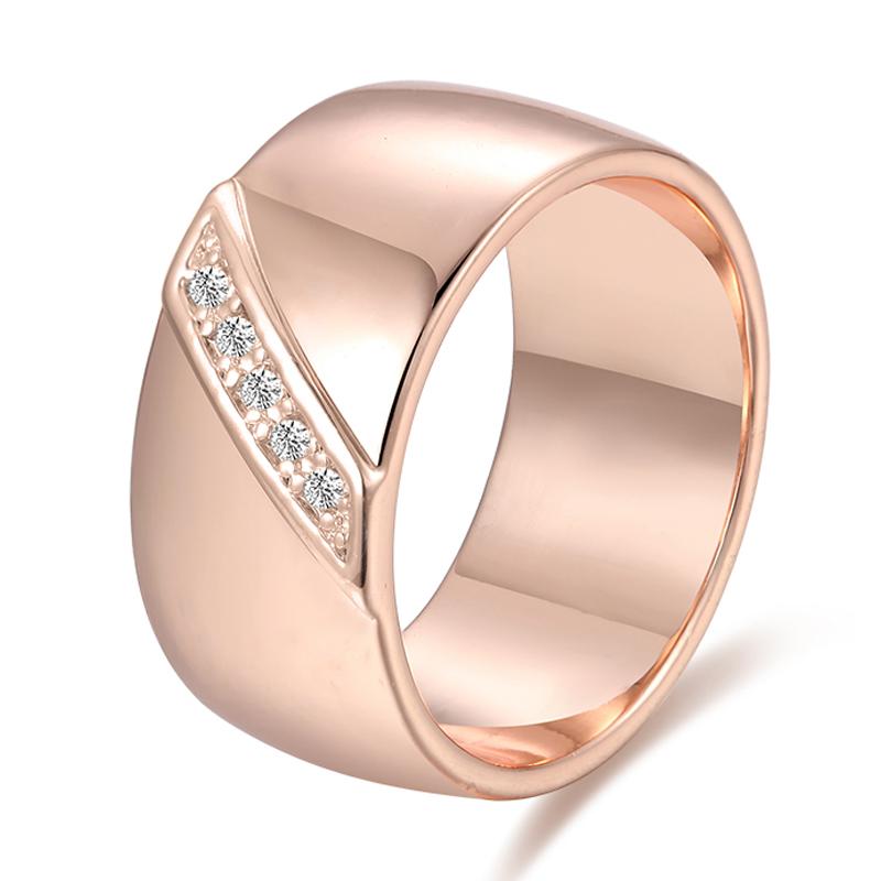 FJ 10mm Women Unisex 585 Rose Gold Color White Cubic Zircon Round Rings