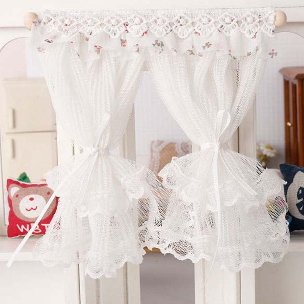 Bedroom Door Miniature Lace Curtain White Fabric Doll Curtain Model  Dollhouse Furniture
