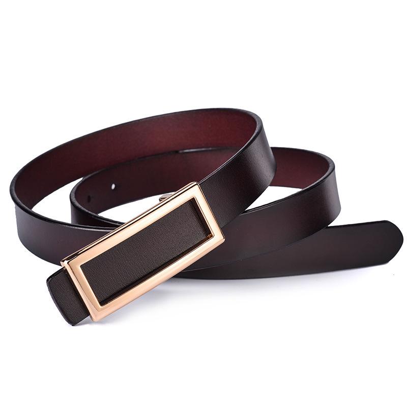 Cinturón de cintura rectangular de cuero genuino para mujer con hebilla lisa - Cinturón versátil casual de piel de vaca para pantalones