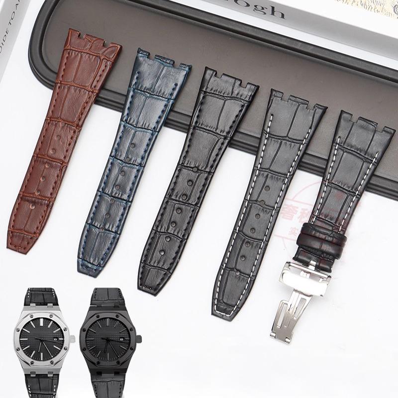 For Audemars Piguet AP15400 15703 15500 Royal Oak Series Men Leather Watch Strap 26mm Blue Brown Black Double Concave Interface