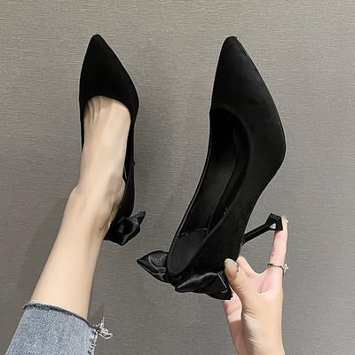 High Heels Women's Spring and Autumn New Sexy Pointed Head Thin Heel Bow Temperament Shallow Mouth Versatile Single Shoes