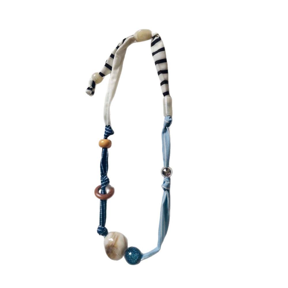 Strip Wood Bead Necklace Clavicle Chain Bohemian Choker Patchwork Cloth Chain Necklace  Girls
