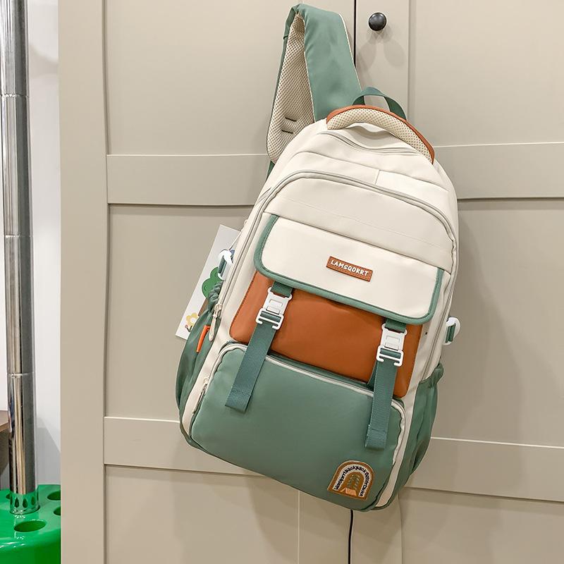 New Student Schoolbag Junior High School High School Backpack Large Capacity Lightweight Leisure Bag Boys and Girls Splicing Schoolbag Fashion