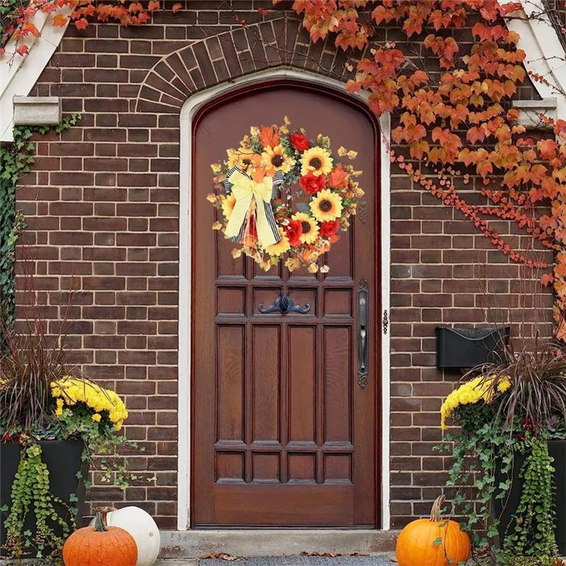 Thanksgiving Sunflower Wreath Fall For Door Garland Realistic Multifunctional Decoration For Wall Backyard