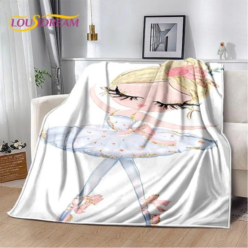 Cute Ballet Girl Ballerina Cartoon Soft Plush Blanket,Flannel Blanket Throw Blanket for Living Room Bedroom Bed Sofa Picnic Kids
