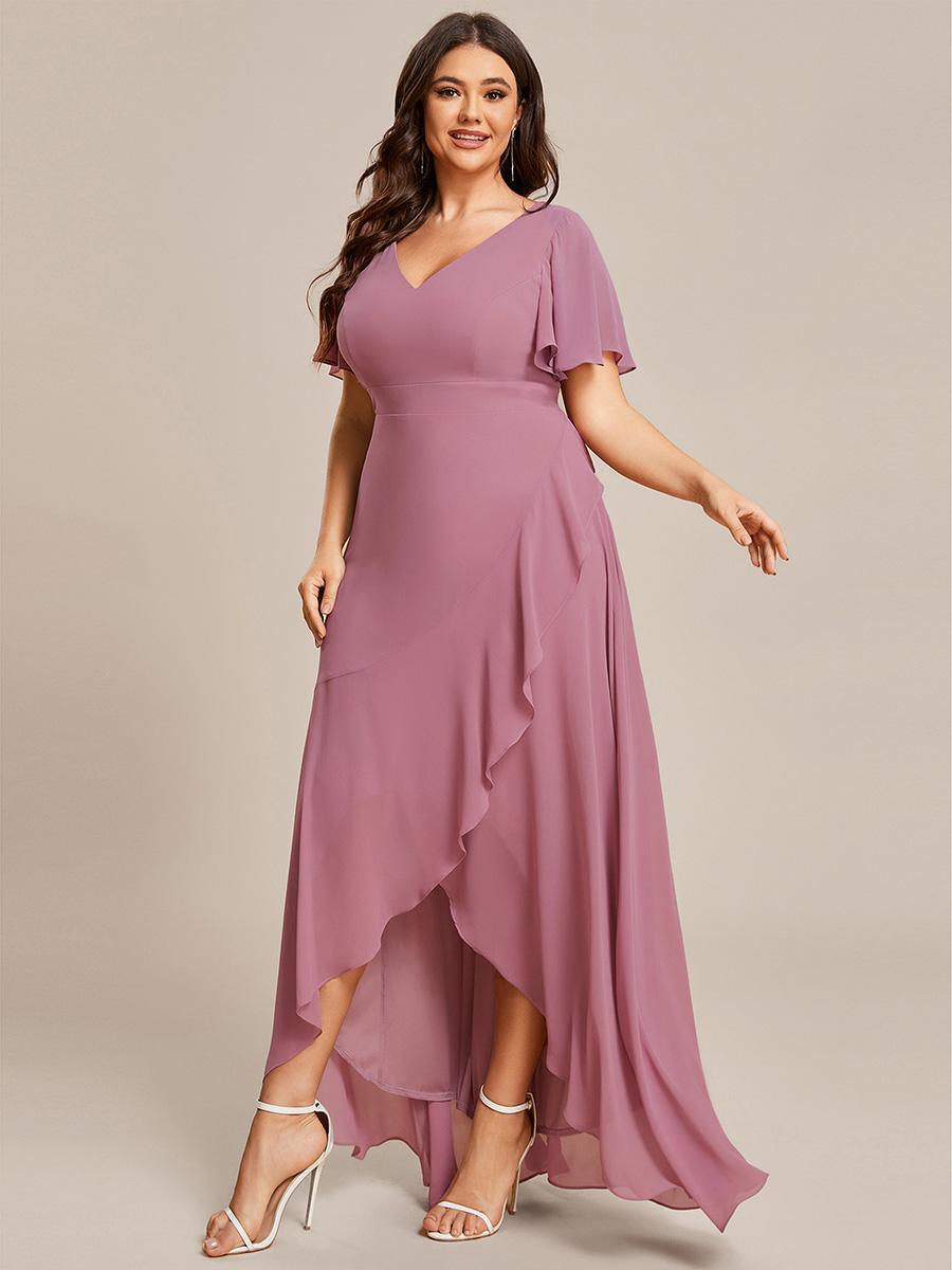 

Ever-Pretty женское платье больших размеров с V-образным вырезом и подолом в виде листьев лотоса из шифона для подружки невесты 8XL орхидейный