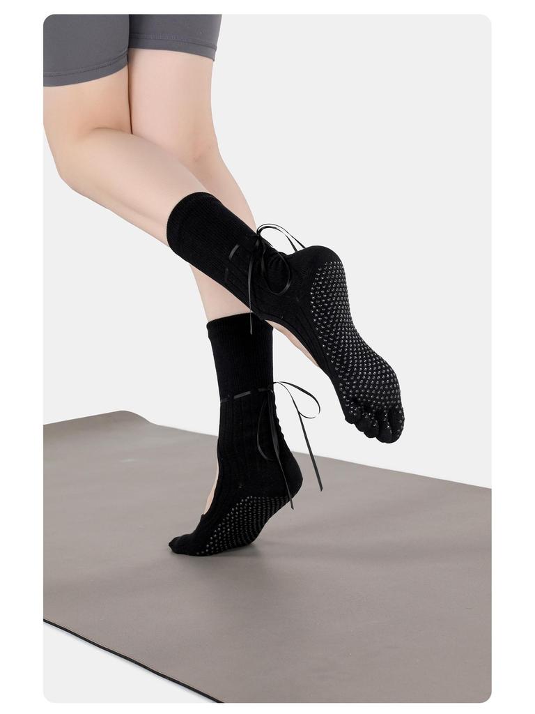 MEIKAN Dámské protiskluzové ponožky do půli lýtek s páskem a špičkou pro jógu