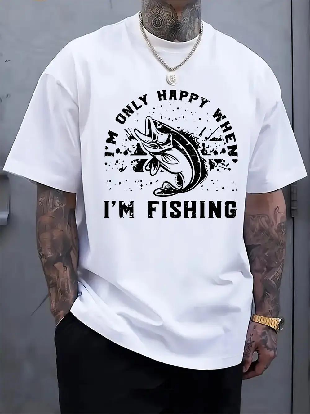 Casual Crew Neck T-shirt with I m Only Happy When I m Fishing Dolphin Graphic Print - Lightweight Summer Tee for Fishing Enthusiasts S