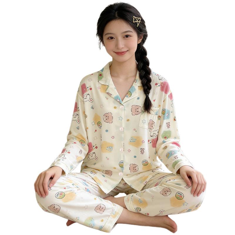 High Value, Sweet Ins Style, Cute Imitation Cotton Pajamas, Women's Casual Loungewear, Long Sleeves and Trousers Two-piece Set