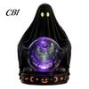 Halloween Table Decor LED Lighted Faux Crystal Ball Decoration, Resin Witch/Skeleton/Cat/Ghost Figurine with Unique Gift for Friends Green/Purple