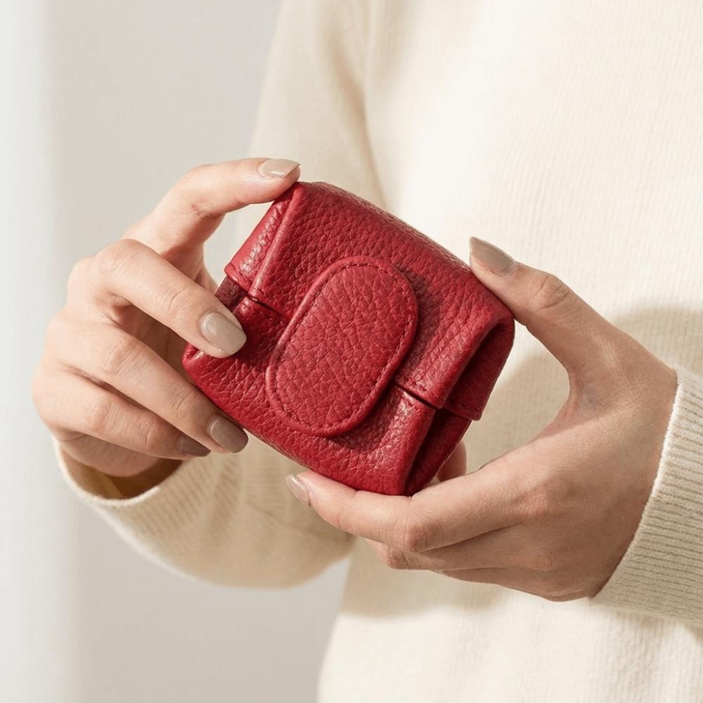 Soft Lychee Pattern Coin Purse Multifunctional Solid Color Short Small Wallet Square Snap Button Mini Cowhide Wallet Travel