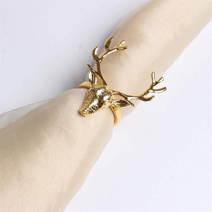 6 Pcs Gold Napkin Rings Deer for Head Shape Christmas Party Dinner Table Decor Exquisite Wedding Dinner Hand Towel Holder Napkin Holders for Cloth