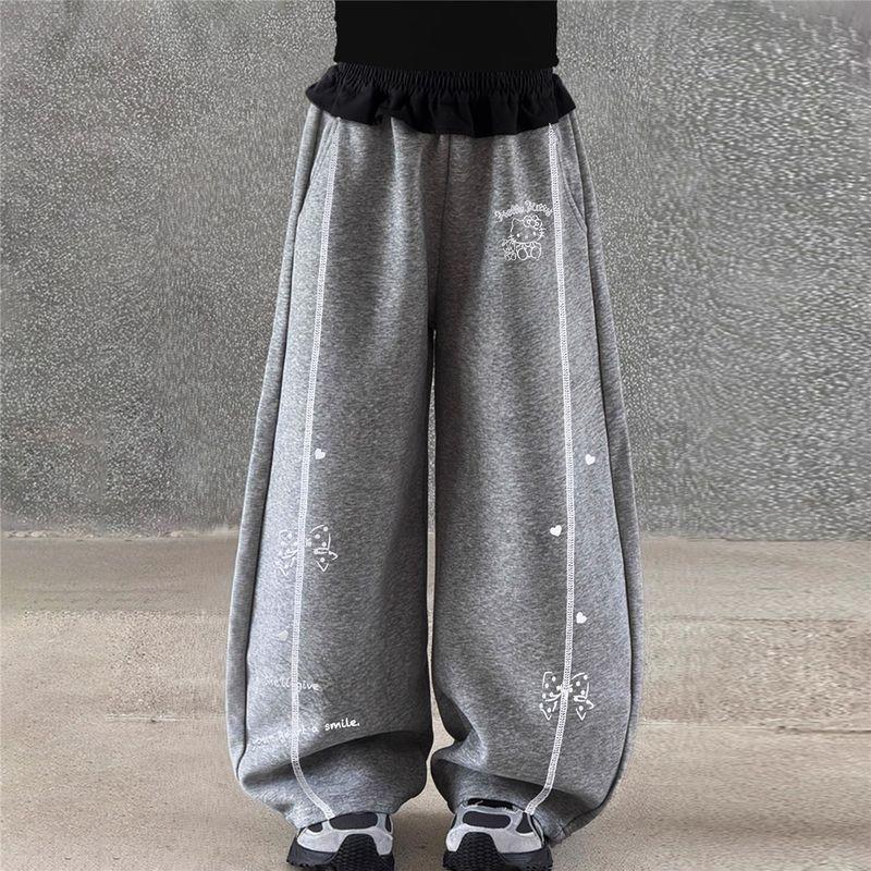 Hellokitty Girls  Autumn Casual Parachute Pants 2025 New Style for Older Children Autumn Clothing Pants Cartoon Scimitar Pants Dark gray 160