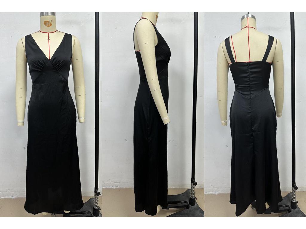 In Stock: 25th Anniversary V-Neck Slim Evening Dress - European & American Style, Solid Color