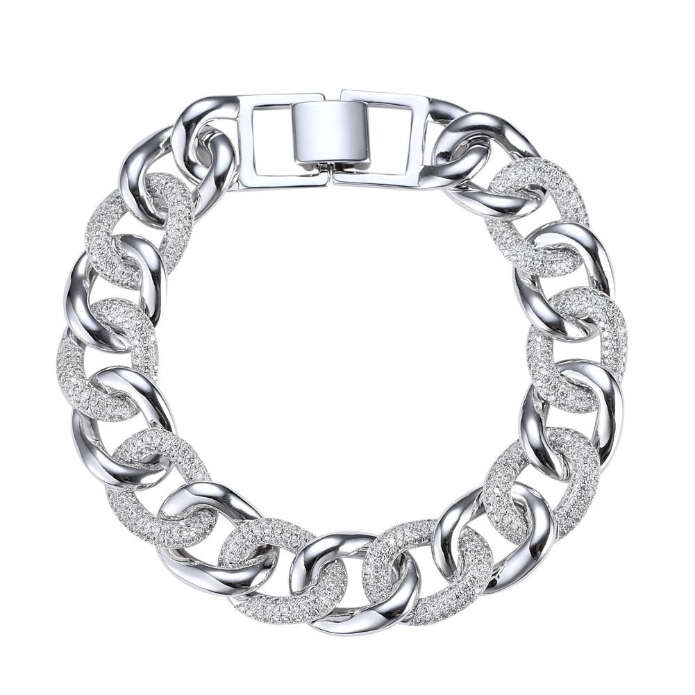 BB104 13mm 7.5inch Silver/Black Plated Brass Hip Hop Iced CZ Cuban Tennis Chain Bracelet Geometric Unisex Party Gift