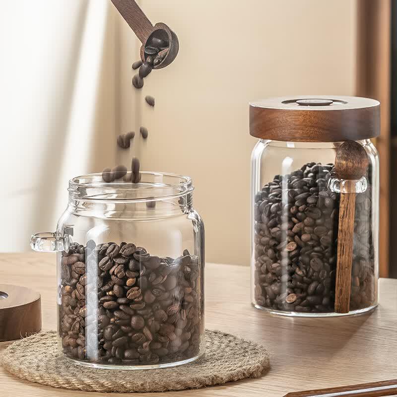 Automatic Exhaust Glass Storage Jar for Coffee & Tea with Spoon