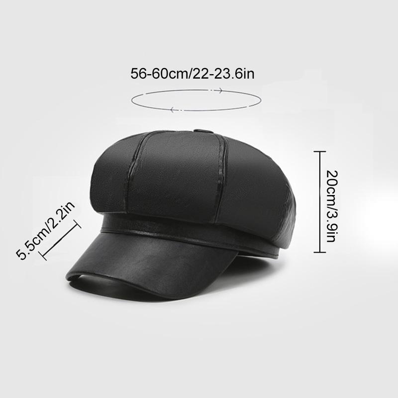 1PC PU Leather Winter Fall Peaked Caps Adjustable Painter Hat New Berets Women Hat Solid Color Beret Octagon Slimming Face