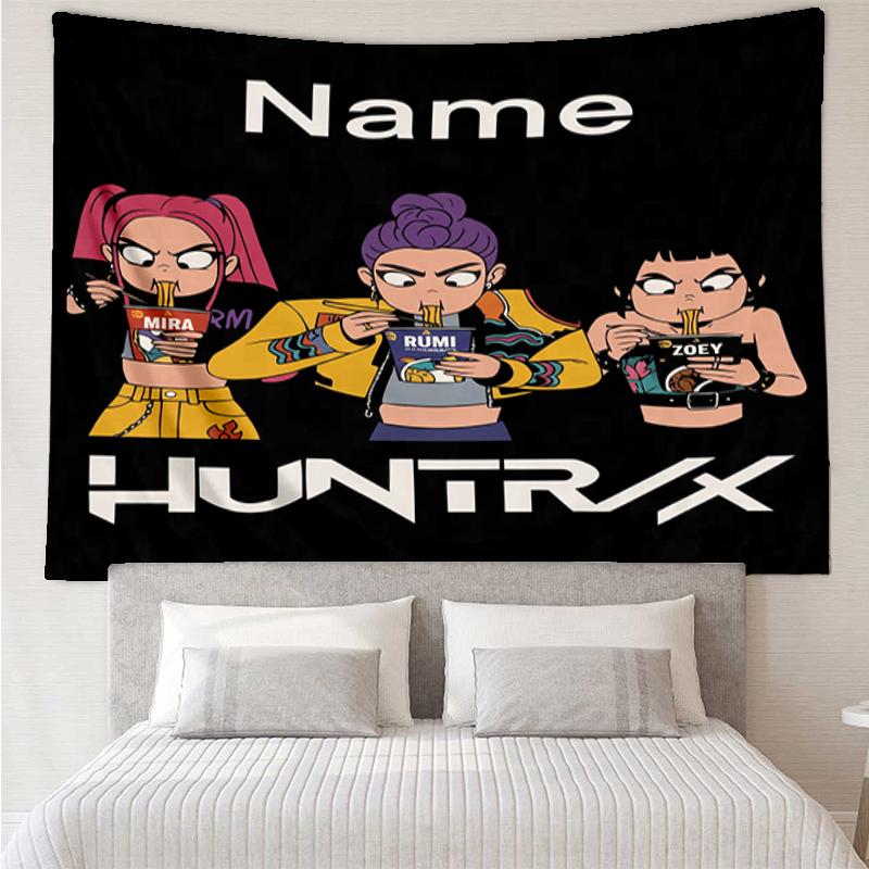 Custom Name KPop Demon Hunters Print Tapestry, Backdrop, Easy Setup, Ideal for Bedroom, Office & Living Room, with Aesthetic Wall Hanging Decor.
