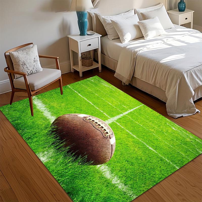 Sports Themed Area Rug with Realistic Football and Field Print for A Dynamic Living Room Bedroom and Nursery Home Decor