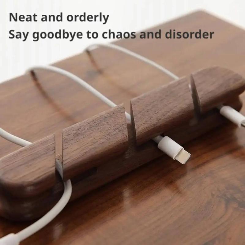 Solid Wood Cable Organizer Desktop Storage Box Secure Design For Data Cables Headphones Ideal For Office Workspace