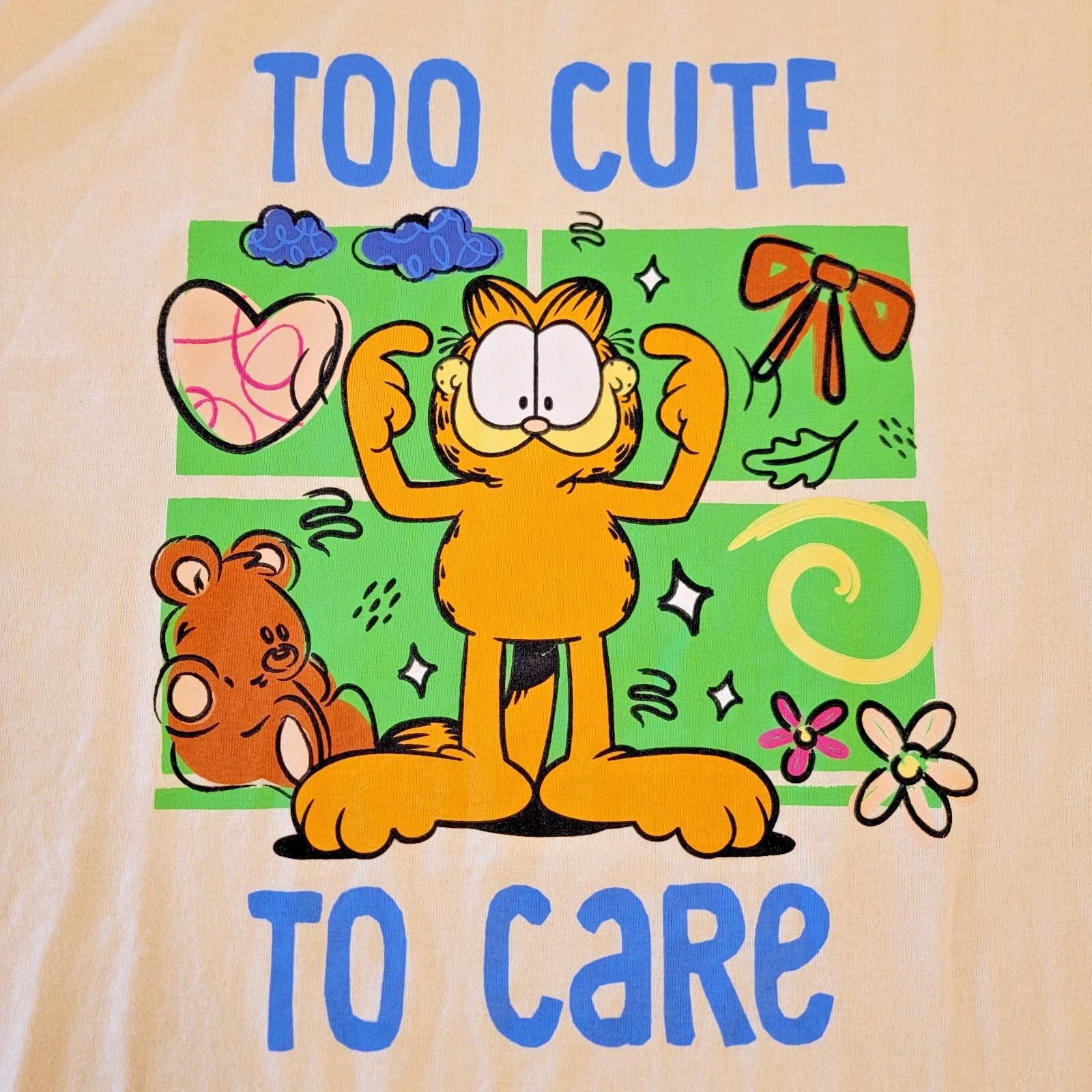 

Garfield T-Shirt Men s XL Cream Too Cute To Care Funny Cat Graphic Nickelodeon XL