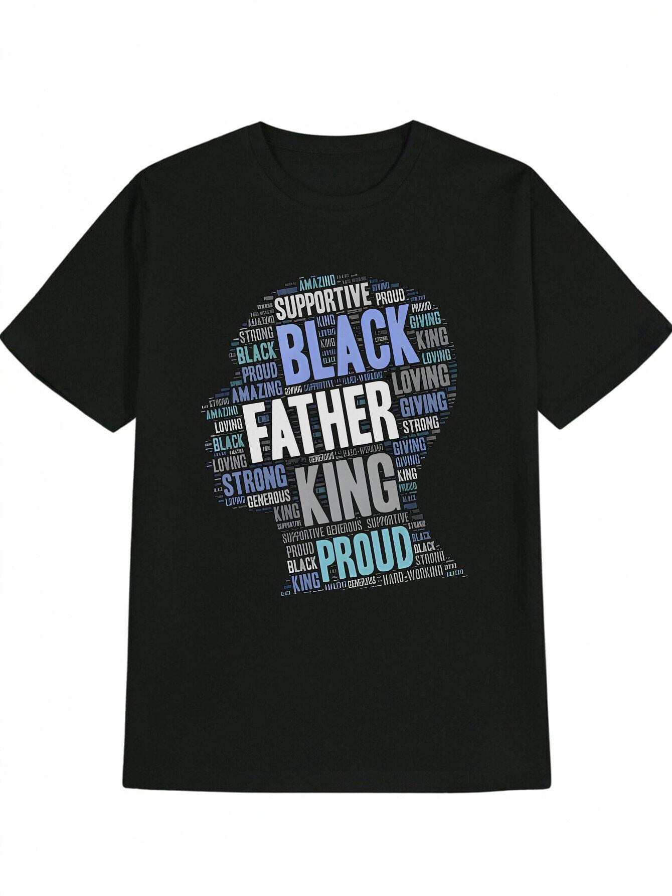 Casual Crew Neck T-shirt with FATHER KING Graphic Print - Black XXXL
