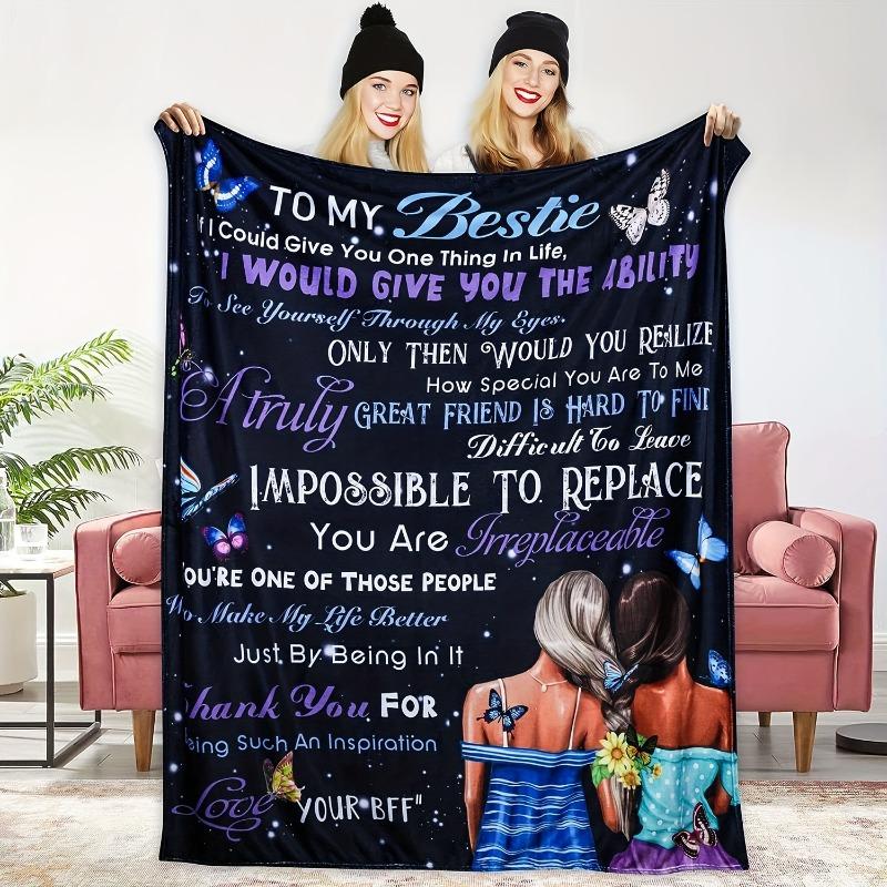1pc Cozy Flannel Blanket for Best Friend Heartfelt Printed All-Season Comfort Ideal for Sofa Bed or Lunch Break Use Blankets