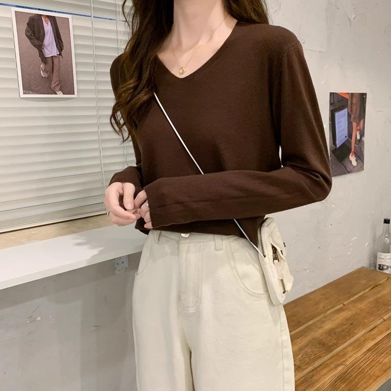 Autumn and Winter Basic Collar Knitted Sweater Women's Large Size Loose Fat Mm Long Sleeves Underwear Base Top Is Versatile