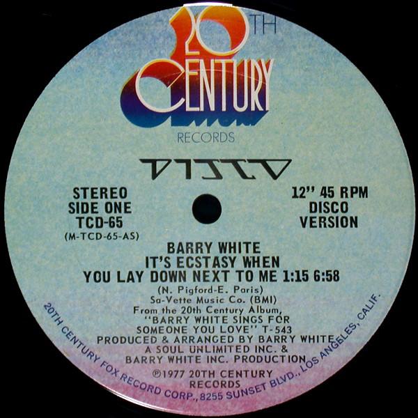 12inch Record BARRY WHITE - It's Ecstasy When You Lay Down Next TCD65 20th Century Re 1977 US Soul/Funk Used