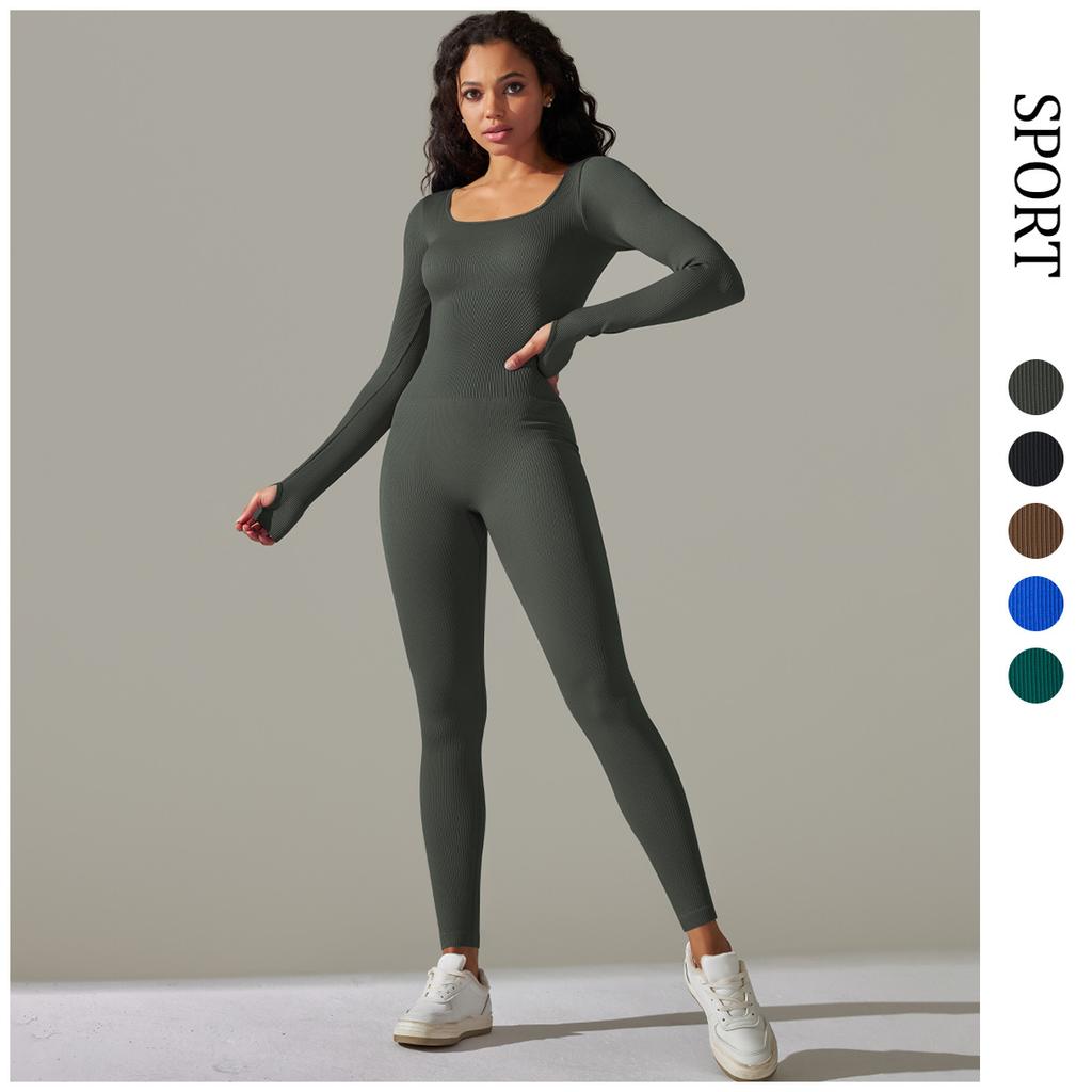 New Seamless Thread Knitted Yoga Suit, Long Pants Jumpsuit, Breathable Quick Drying Running And Fitness Jumpsuit For Women