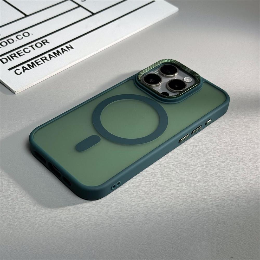 Luxury Spiricle Camera Protection Magsafe Phone Case for iPhone 11 12 13 14 15 Plus 16 Pro Max Wireless Charging Matte Cover
