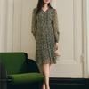 JIUZI ANNACO Women's V-Neck Printed Pleated Chiffon Dress