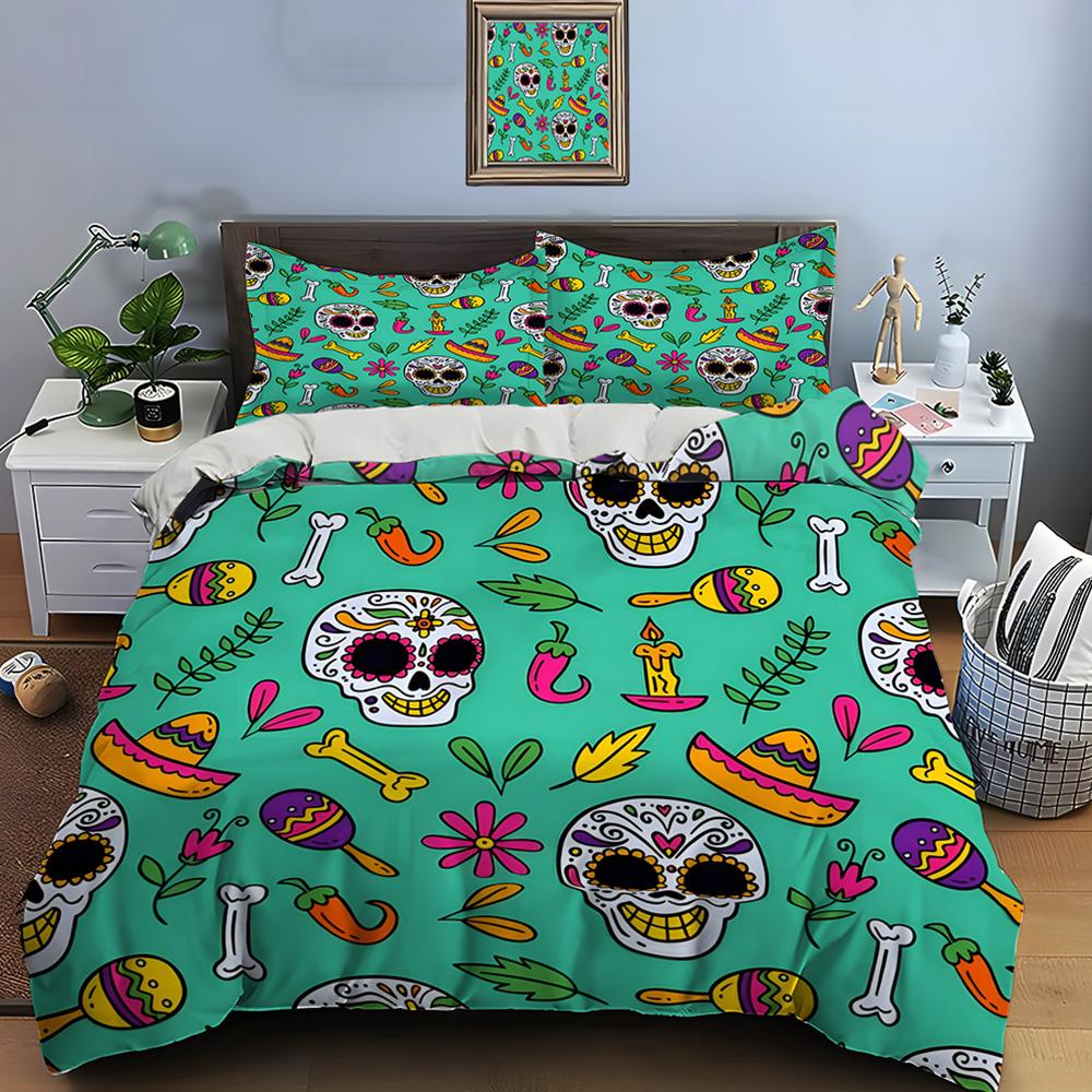 Mexican Style Skull Guitar Print Bedding Set Duvet Cover 1 Duvet Cover 2 Pillowcases Adult And Kids Bedding Set Luxury Gifts