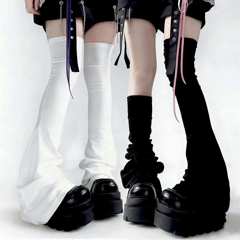 Y2k Stacking Micro Compression Bell Bottom Leg Warmers Y2K Punk Black White Over Knee for Women