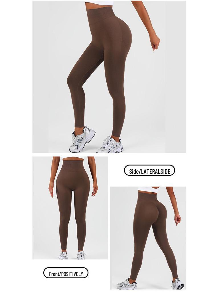 Women's High-Waist Seamless Slim-Fit Peach-Enhancing Fitness Leggings with Separate Waistband for Cycling.