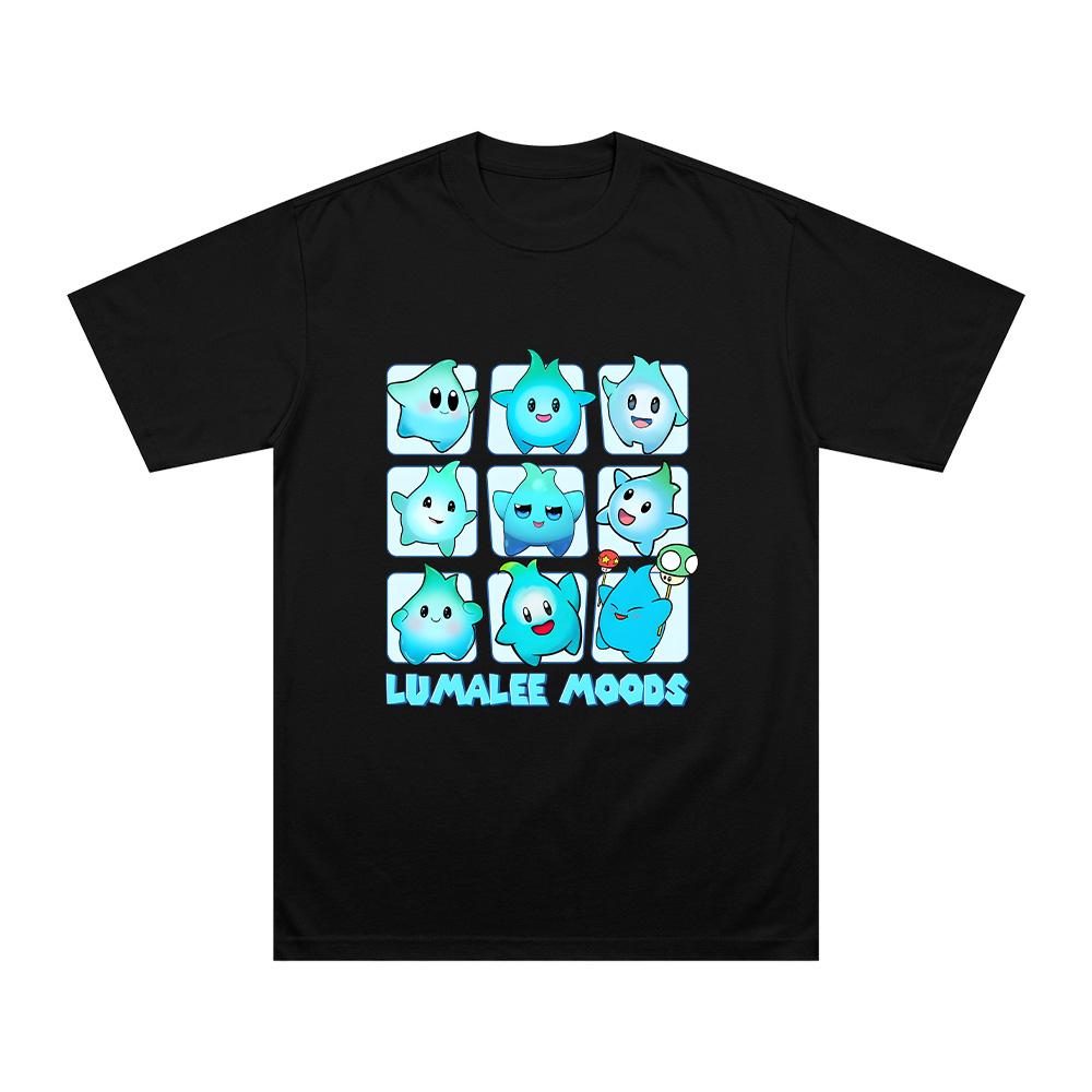 

Lumaleees Moods T-shirts Anime Star Cartoon Print Clothing Cotton Round Neck Short Sleeve Top Unisex Y2K Casual Tee XS чёрный