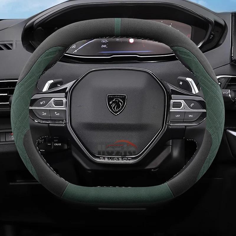 Suede Leather Car Steering Wheel Cover for Peugeot E Rifter 3008 2008 508 308 208 408 2021 2022 2023 2024 2025 Auto Accessories