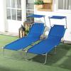 Folding Sun Lounger Set of 2 with Canopy, Reclining Sunbed with 4-Position Adjustable Backrest, 600D Oxford Cloth